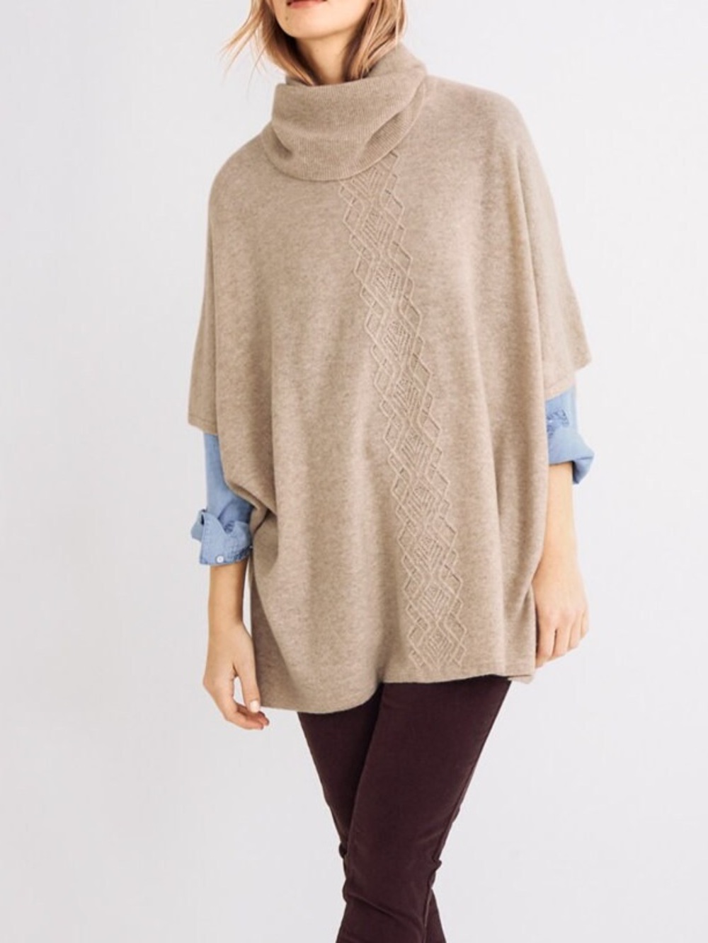 Garnet Hill Oversized Cable-Front Turtleneck Poncho